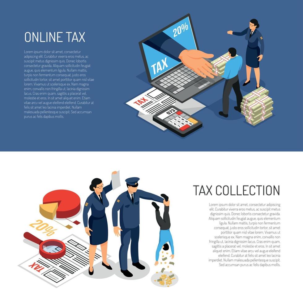 Tax Inspectors Banners Vector Illustration