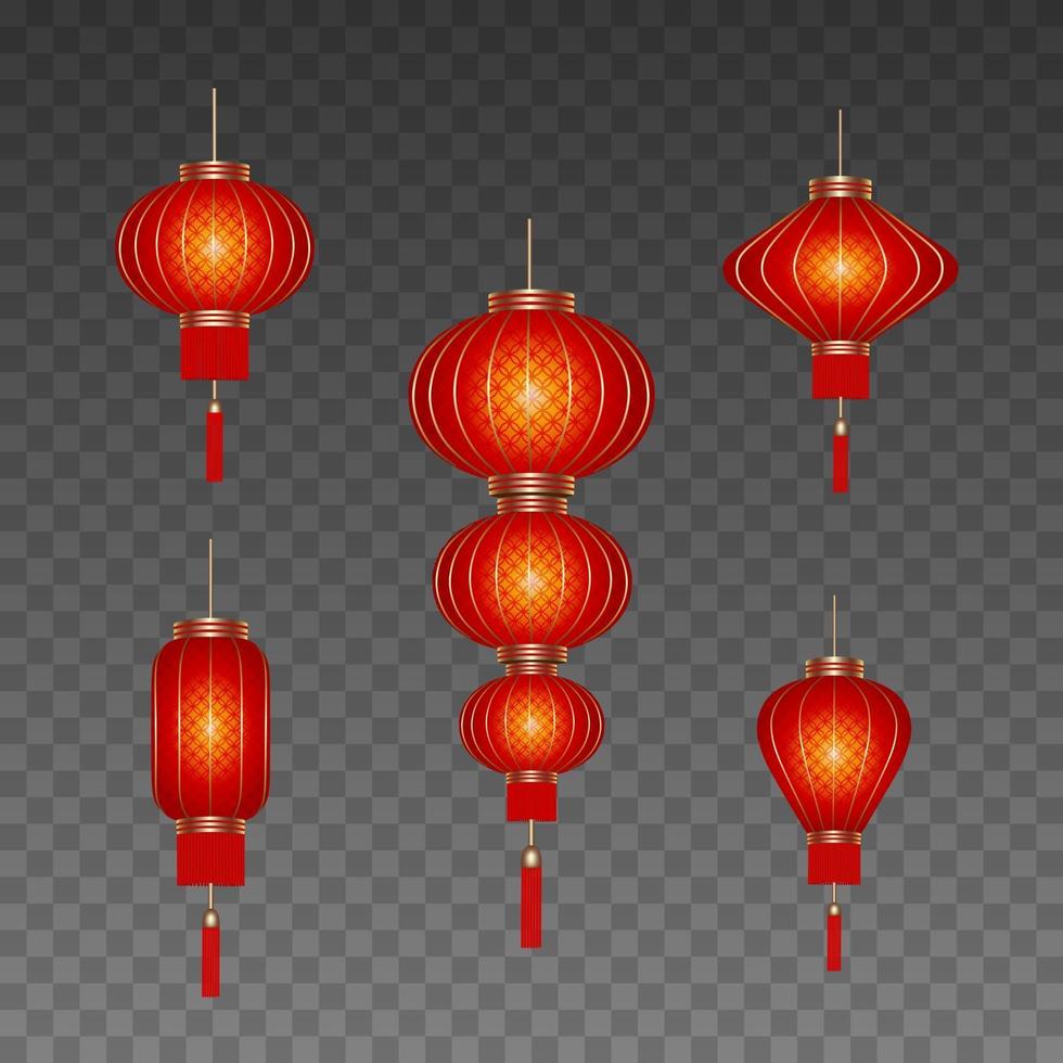 conjunto de linternas chinas aisladas vector