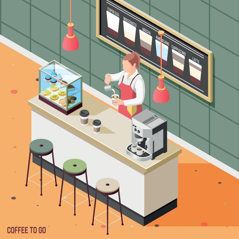 Street Coffee Isometric Background Vector Illustration