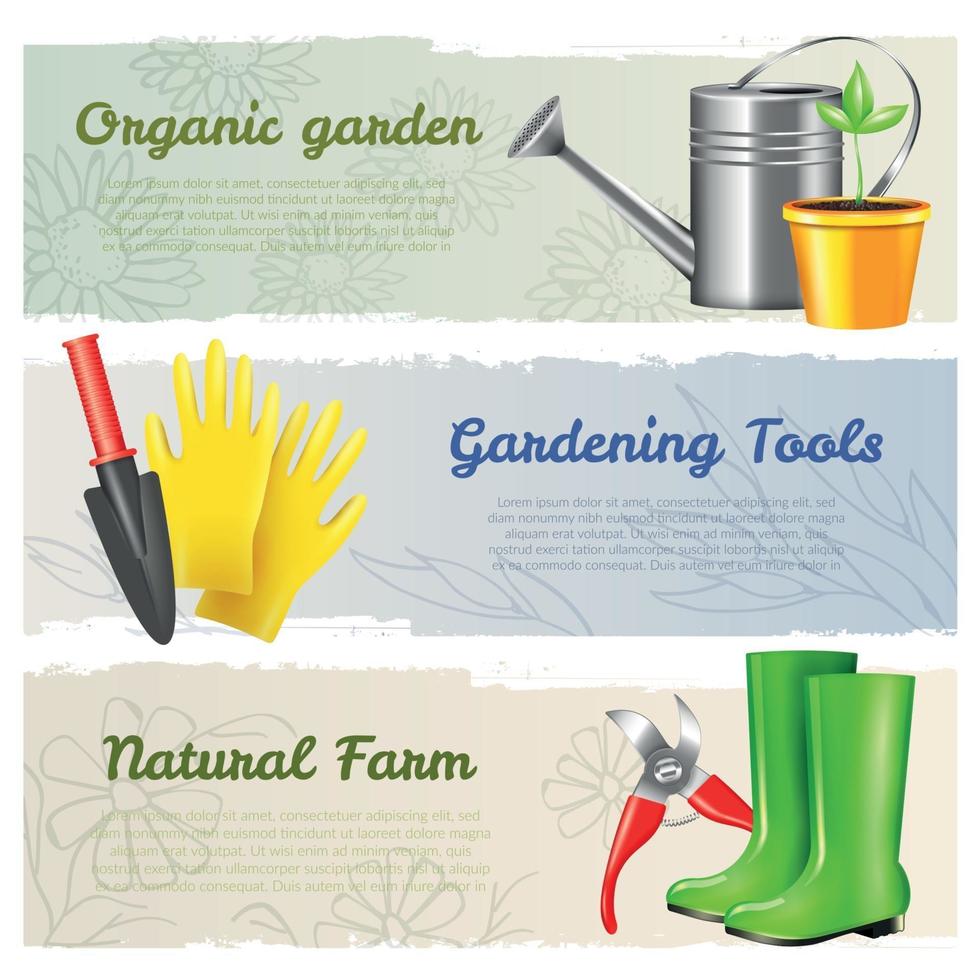 Gardening Horizontal Banners Set Vector Illustration