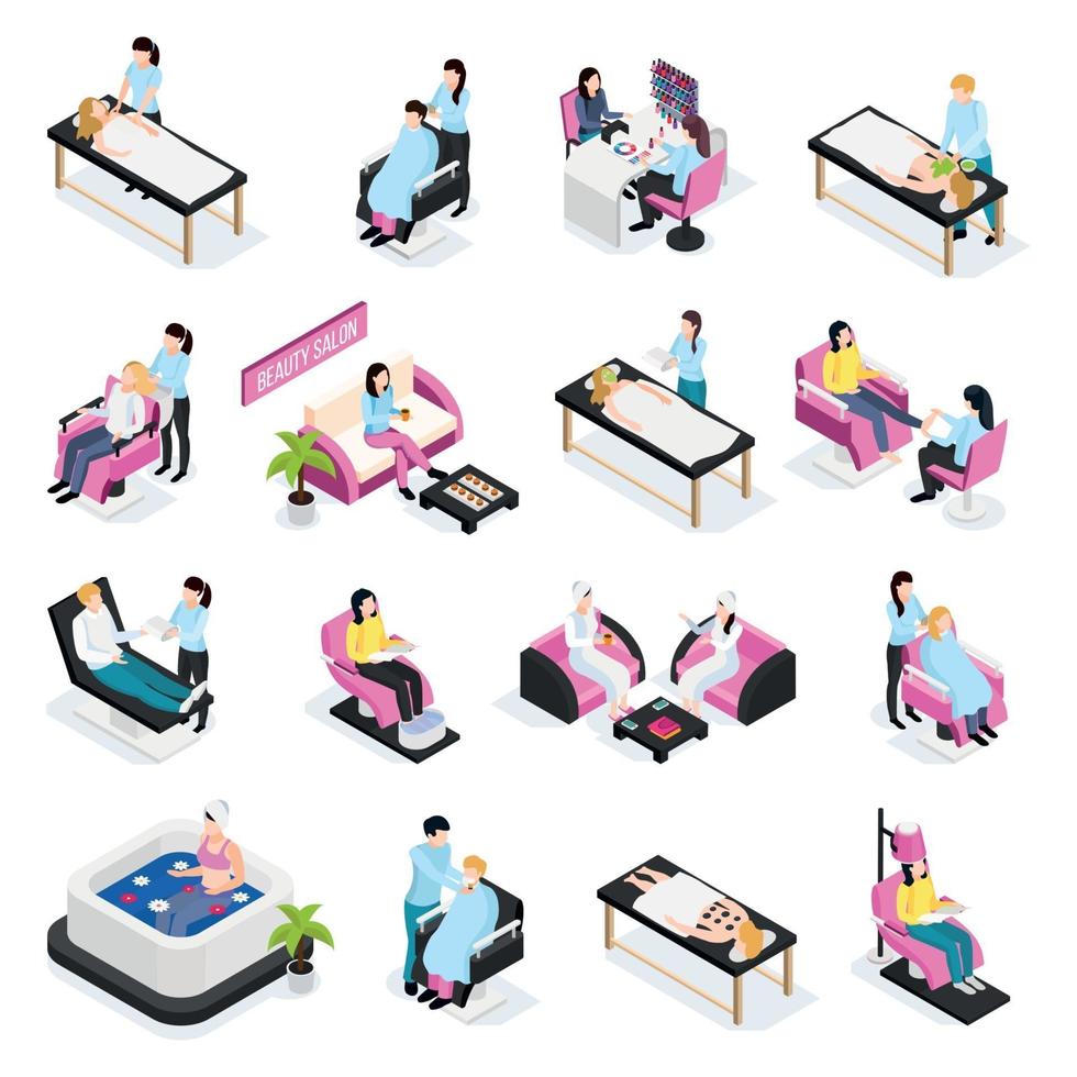 Beauty Salon Isometric Icons Vector Illustration