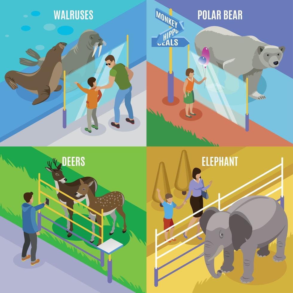 Zoo Animals Isometric Design Concept Vector Illustration