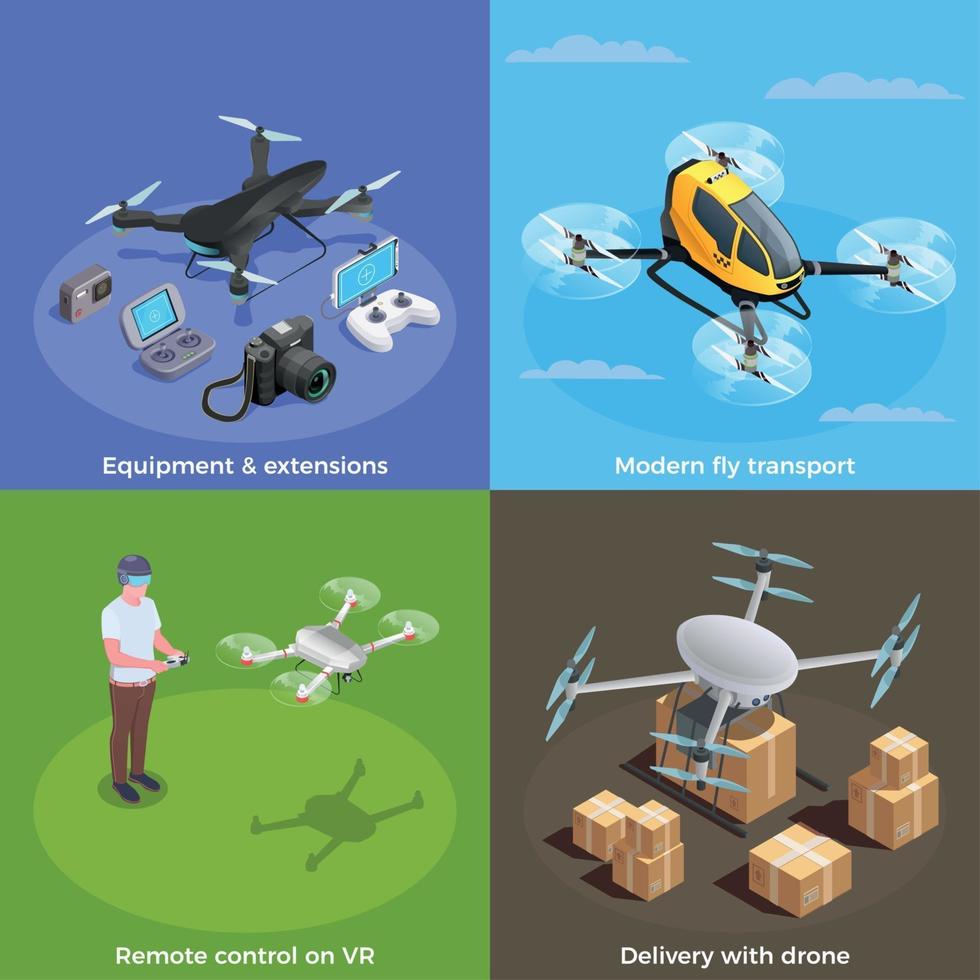 Drones Isometric Concept Vector Illustration