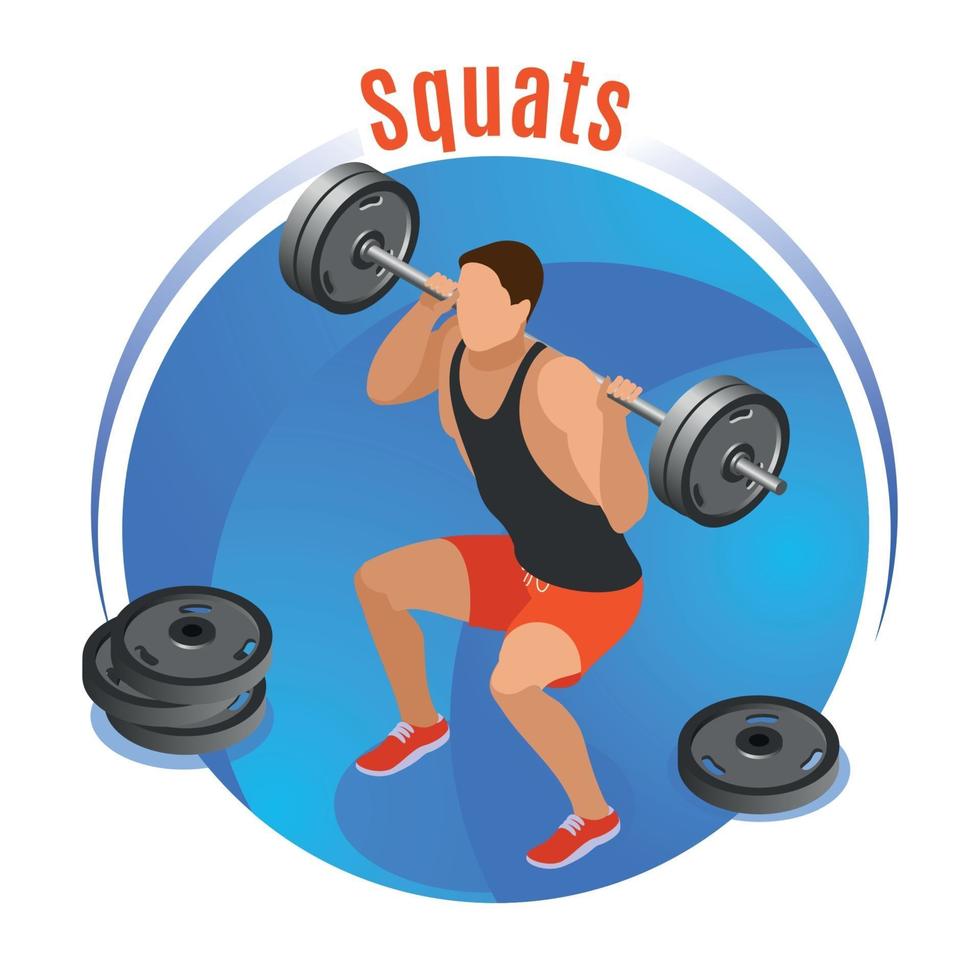 Squats With Barbell Isometric Background Vector Illustration