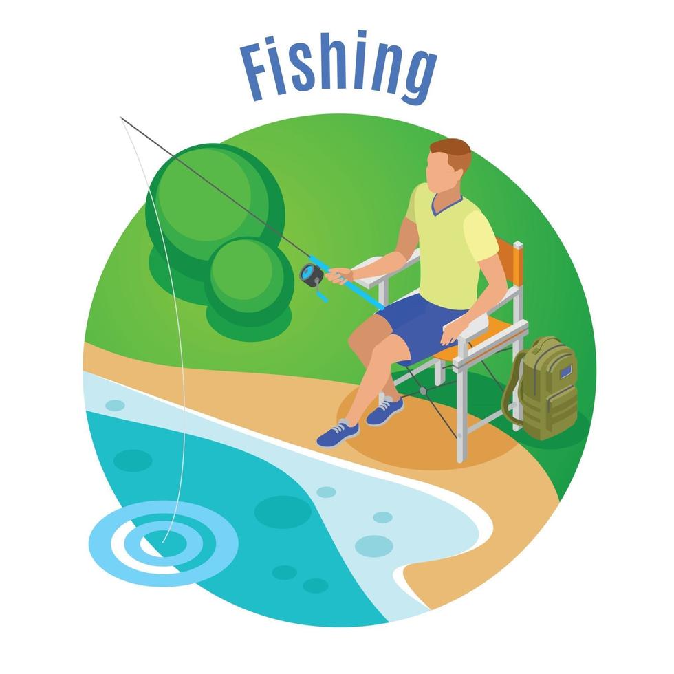 Fishing Isometric Composition Vector Illustration