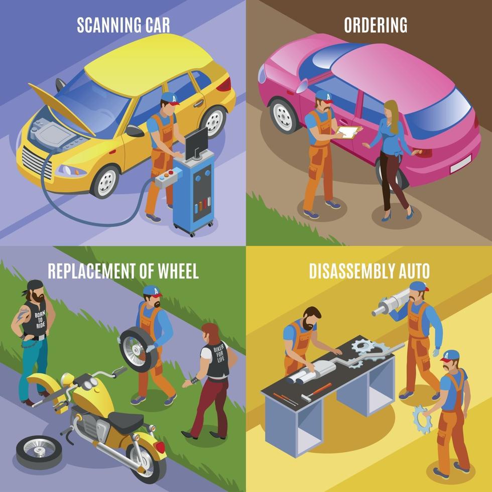 Auto Service Concept Icons Set Vector Illustration