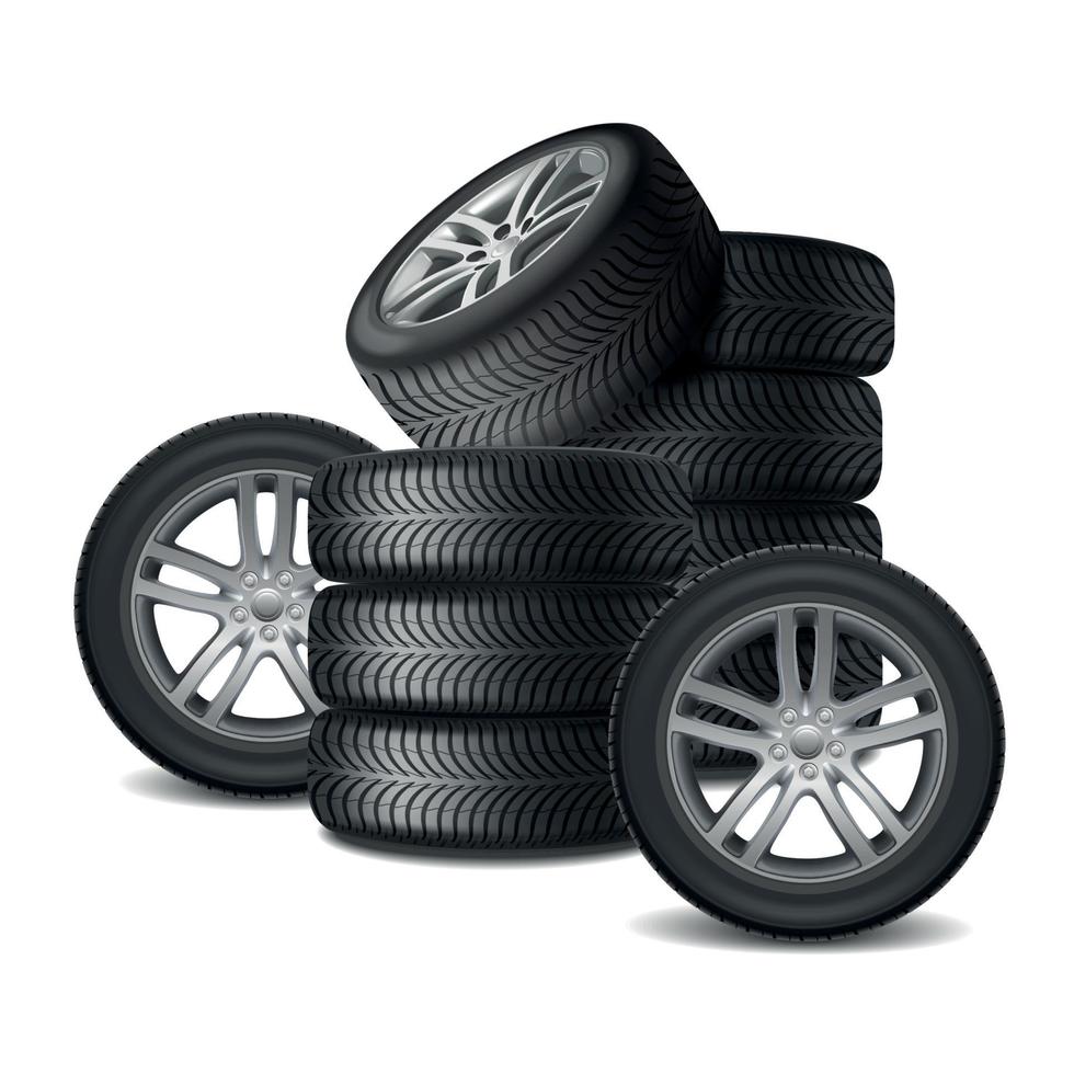 Ilustración de vector de concepto de diseño realista de ruedas de coche
