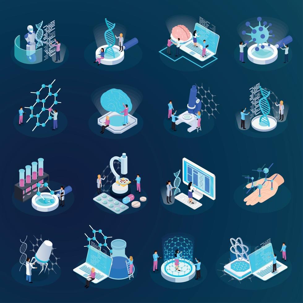 Nano Technology Isometric Icons Vector Illustration