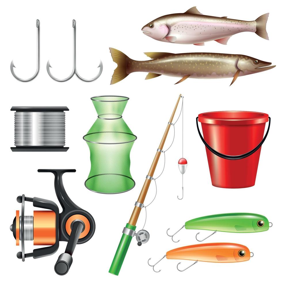 Realistic Fishing Gear Set Vector Illustration