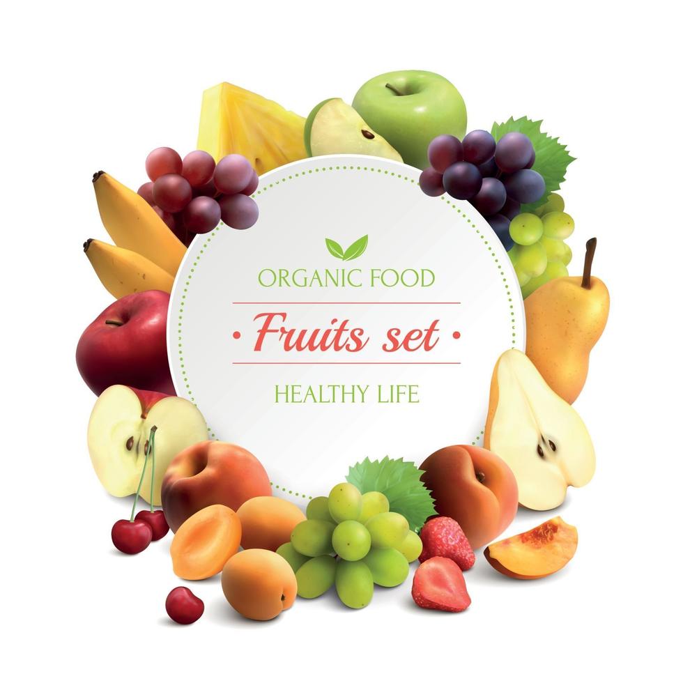 Fruits Frame Realistic Background Vector Illustration