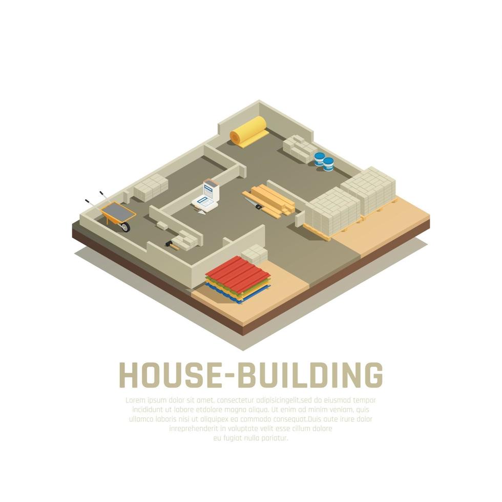 Isometric House Building Background Vector Illustration