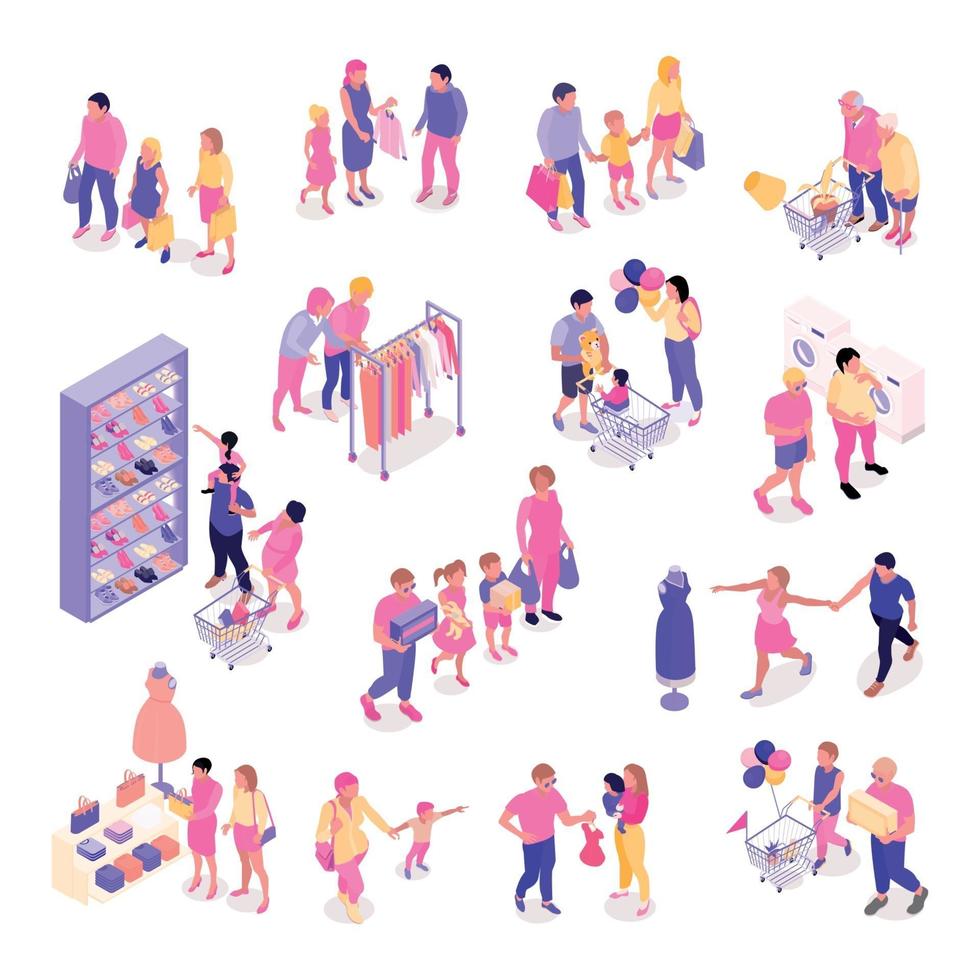 Family Shopping Icons Set Vector Illustration