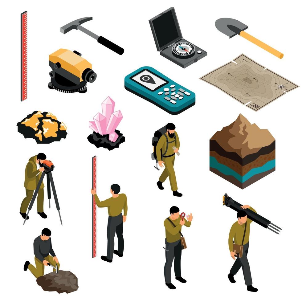 Geologist Isometric Set Vector Illustration