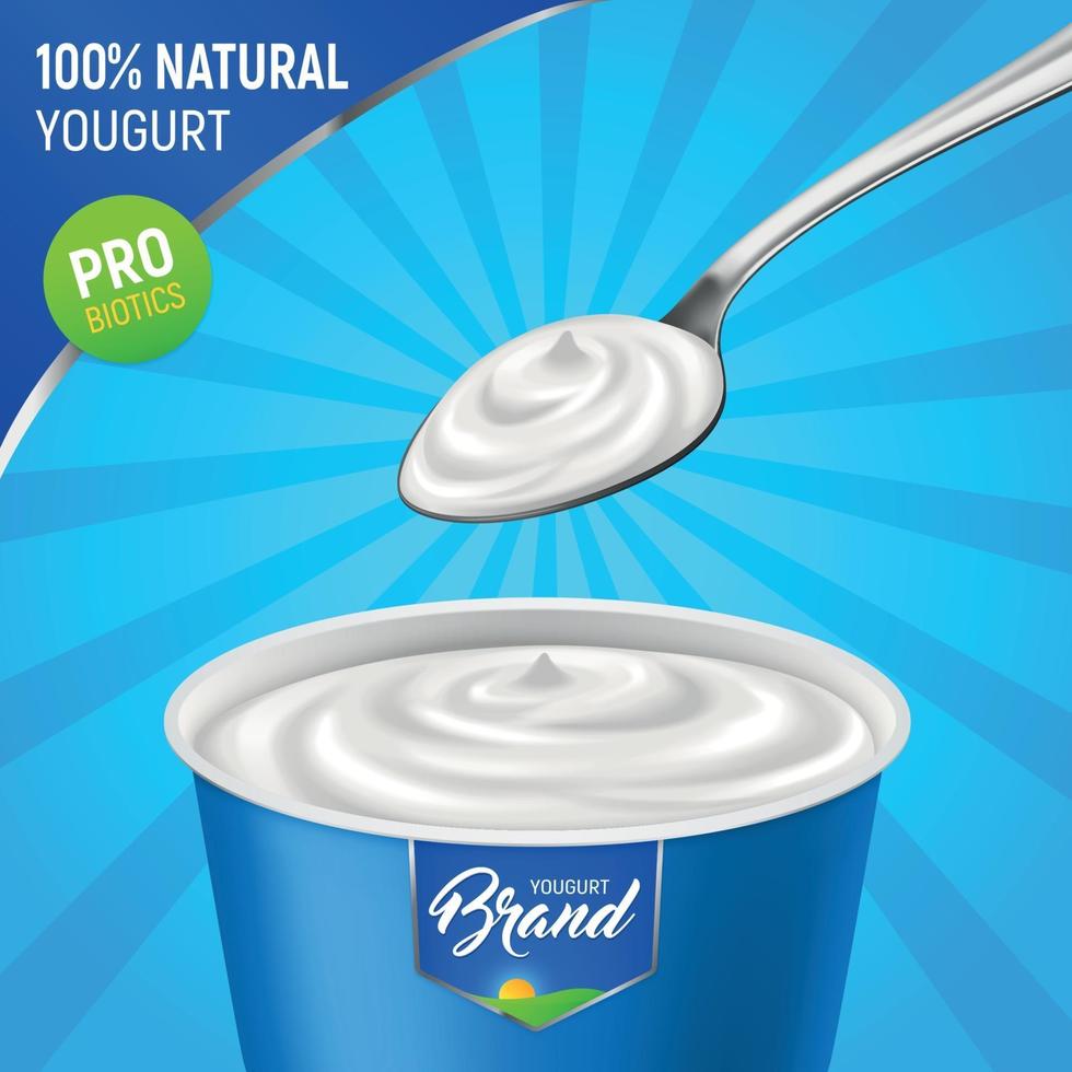 Ilustración de vector de fondo de publicidad de yogur realista