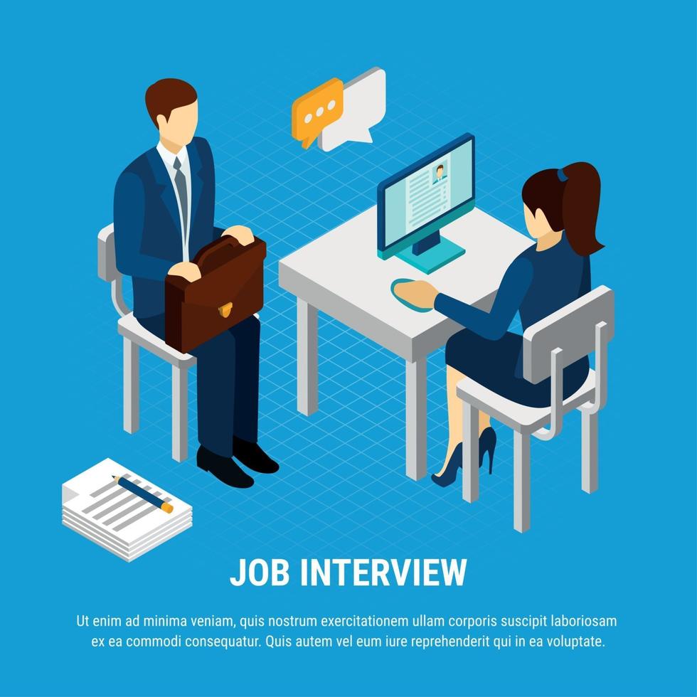 Job Interview Isometric Background Vector Illustration