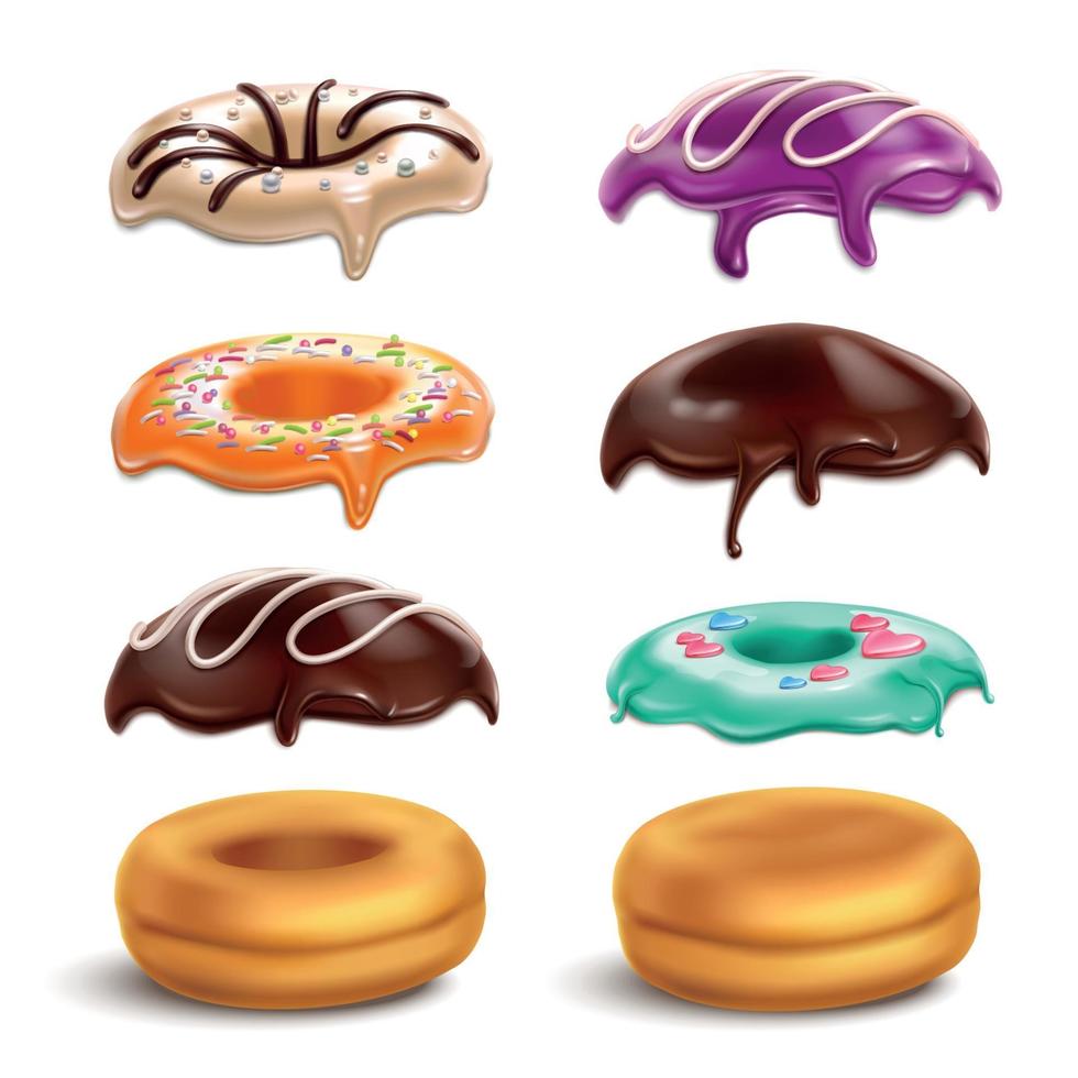 galletas, donas, glaseados, realista, conjunto, vector, ilustración vector