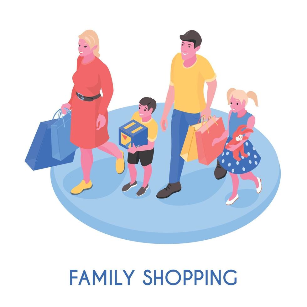 Family With Purchases Isometric Composition Vector Illustration