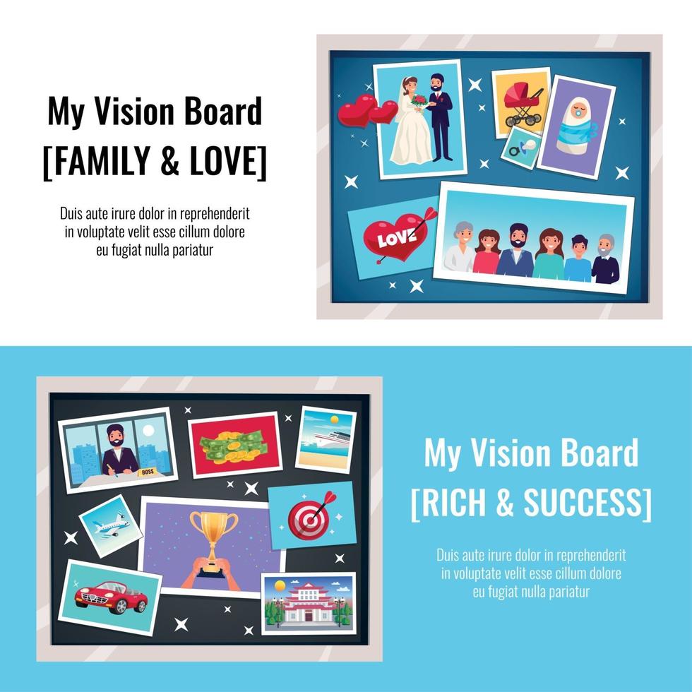 Dreams Vision Board Banners Set Vector Illustration