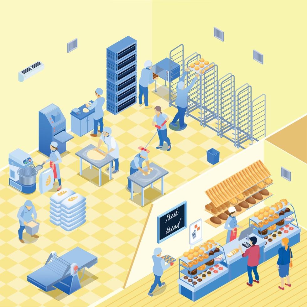 Bakery Inside Isometric Illustration Vector Illustration