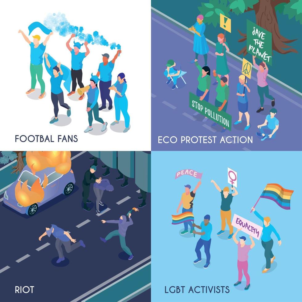 Protesting People Isometric Design Concept Vector Illustration