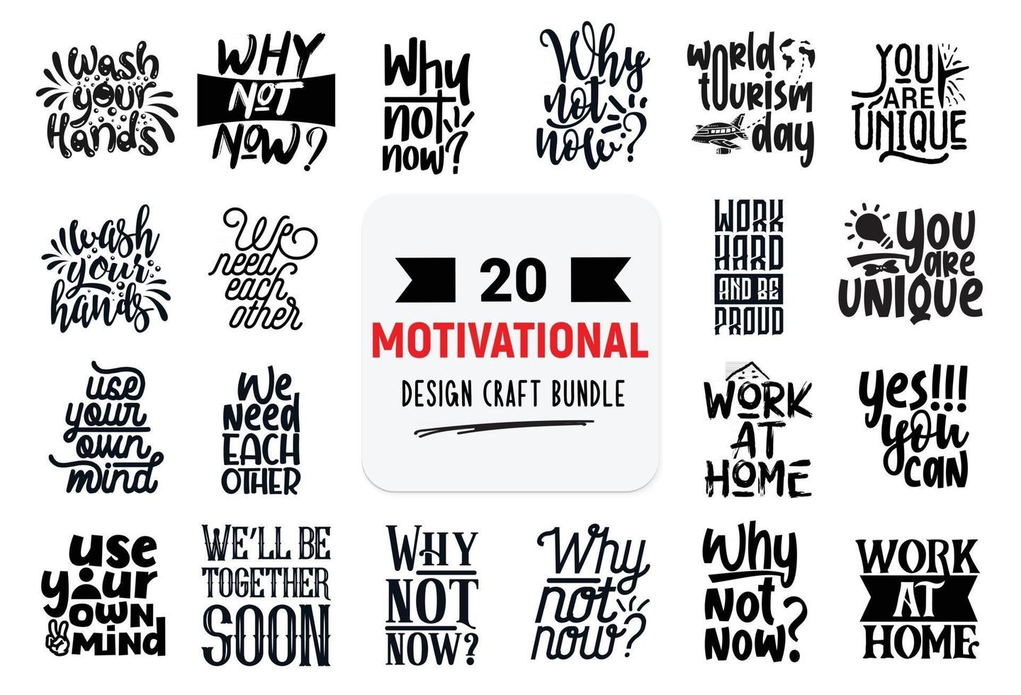 Craft design bundle with motivational lettering quotes. vector