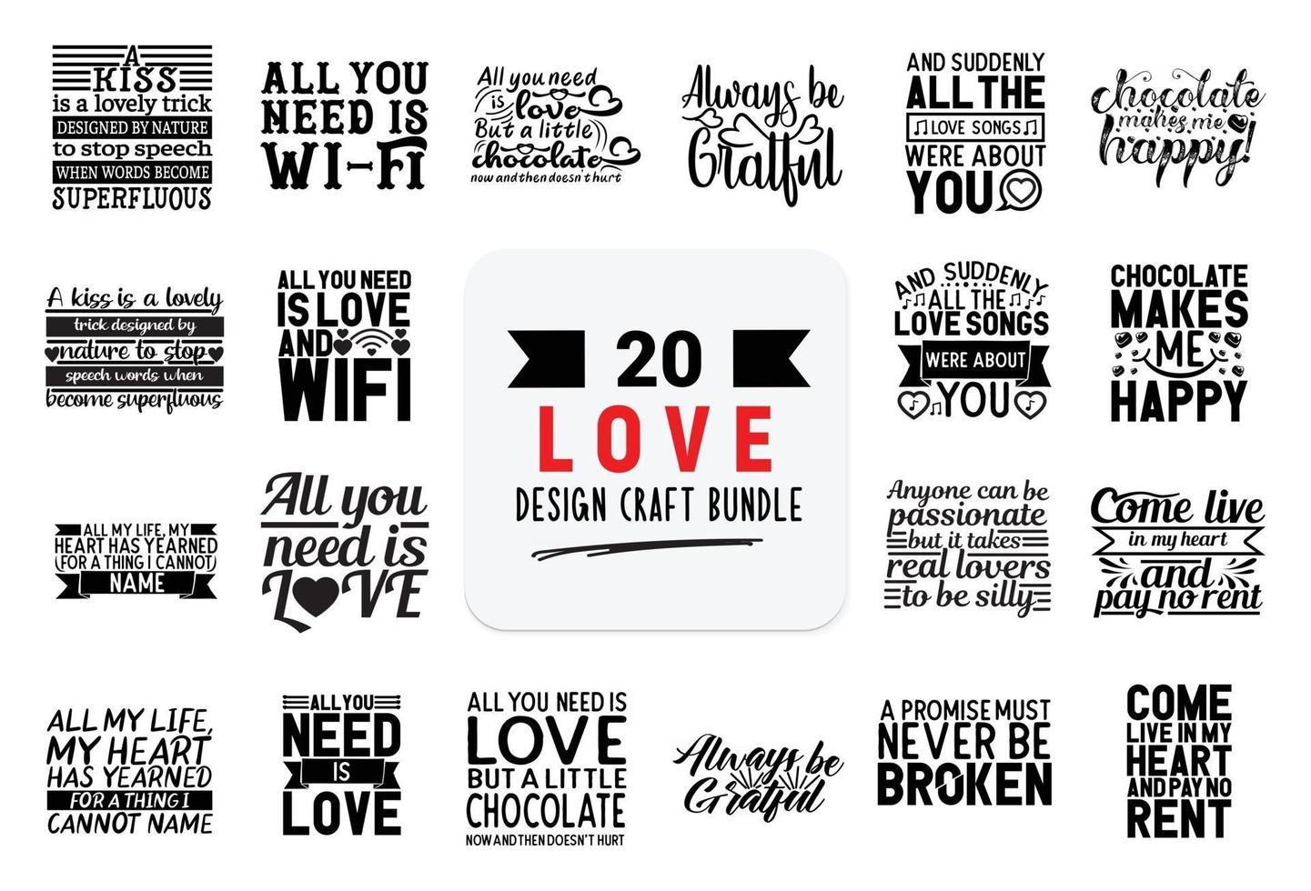 Craft design bundle with love lettering quotes. vector