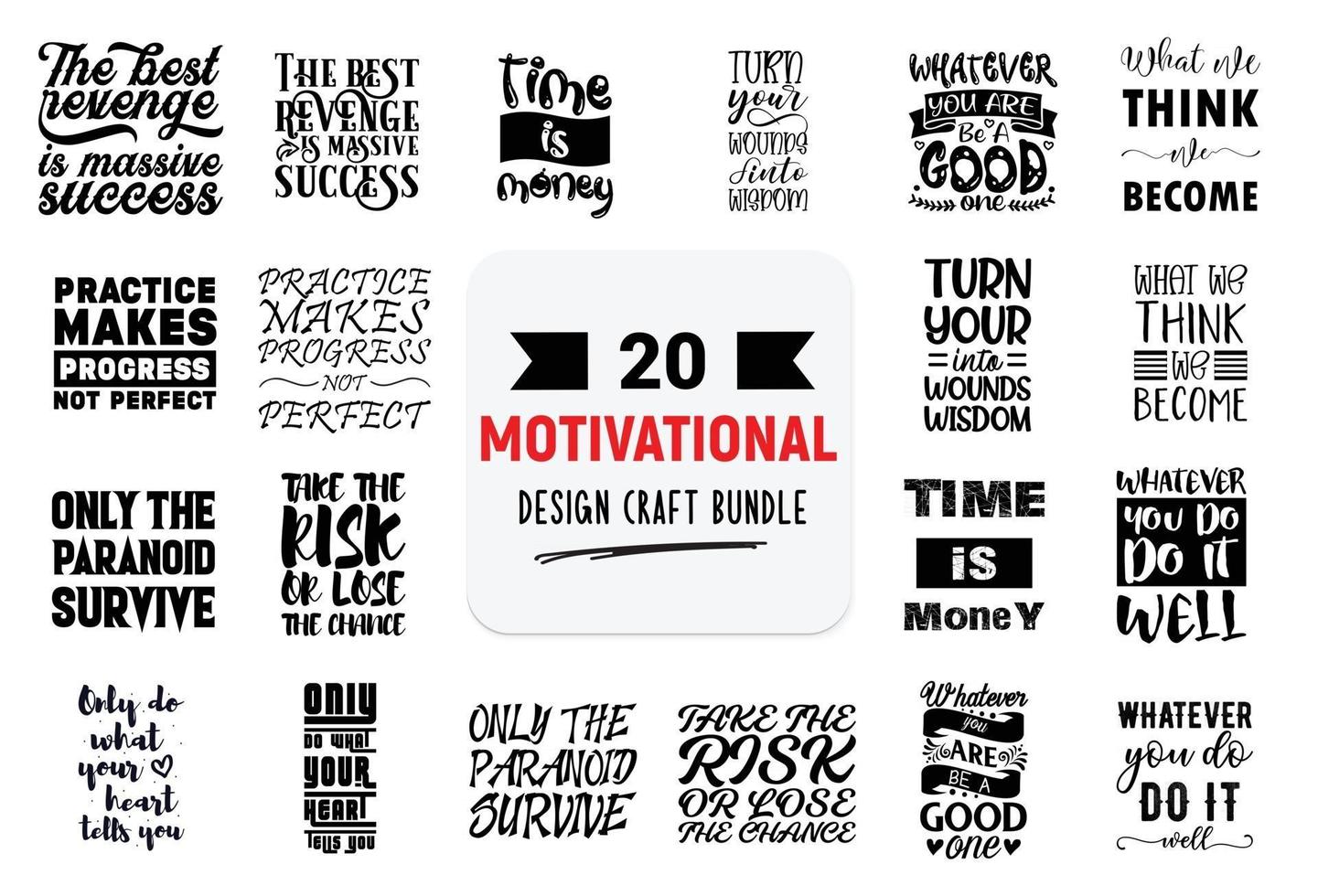 Craft design bundle with motivational lettering quotes. vector