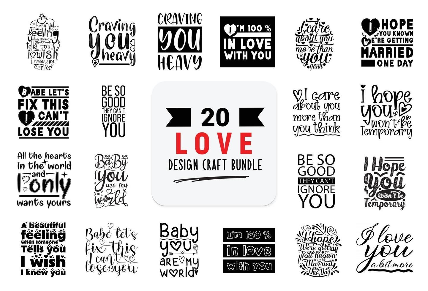 Craft design bundle with love lettering quotes. vector