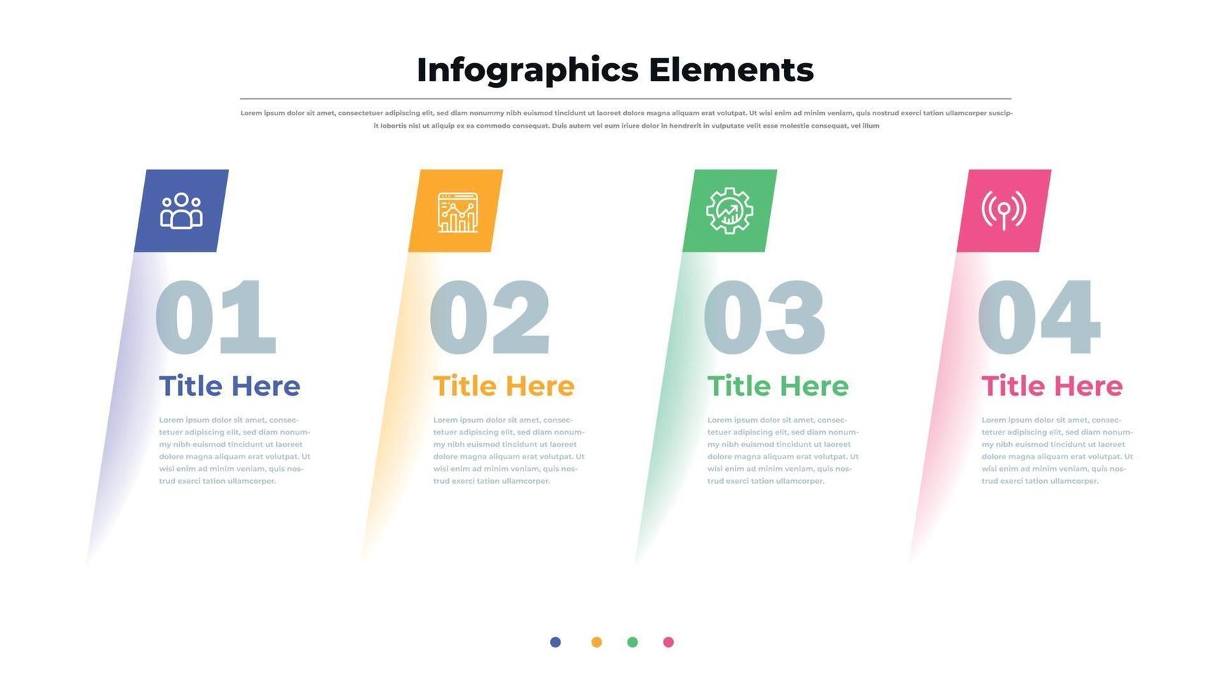 Business infographics elements. 4 steps timeline with level and icons. Vector Illustration