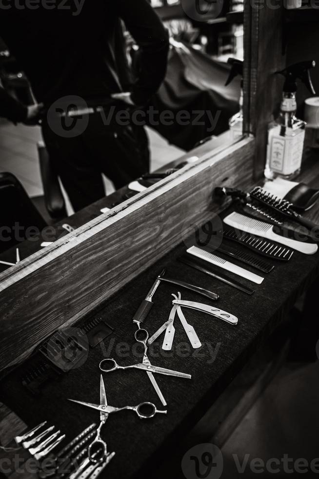 the tools of a Barber on the desktop photo