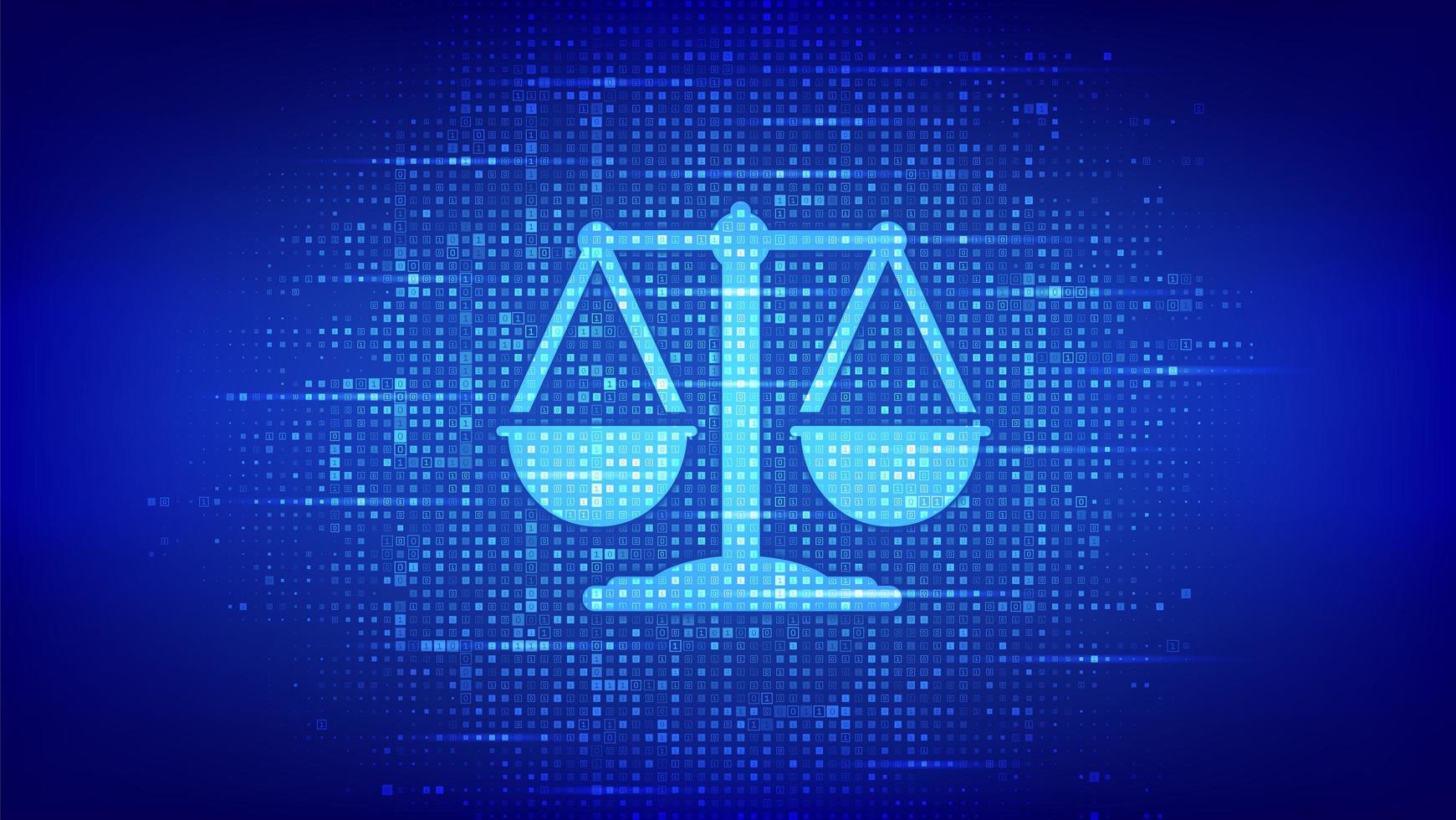 Internet law icon made with binary code. Cyberlaw as digital legal services or online lawyer advice concept. Labor law, Lawyer, Attorney at law. Digital binary data and streaming digital code. vector