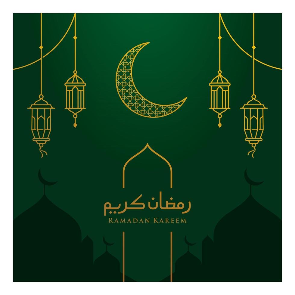 simple ramadan Kareem arabic caligraphy vector , Eid Mubarak Greeting Line icon minimal and simple vector design with mosque Glowing Lantern and hanging crescent moon star for background and Banner