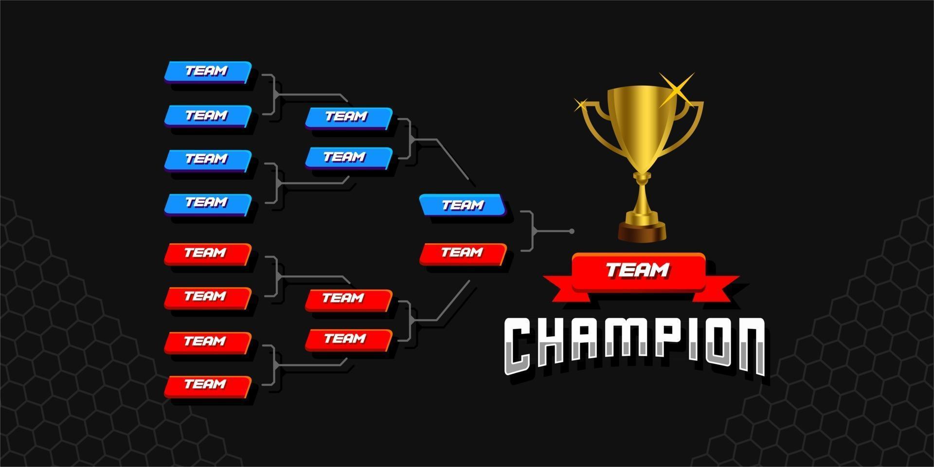 modern sport game tournament championship contest stage bracket board vector with gold champion trophy prize icon illustration background in tech theme style layout.