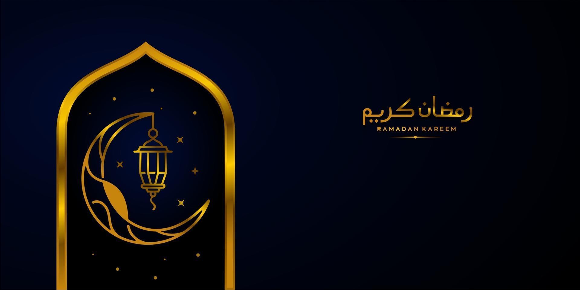 simple ramadan Kareem arabic caligraphy vector , Eid Mubarak Greeting Line icon minimal and simple vector design with mosque Glowing Lantern and hanging crescent moon star for background and Banner