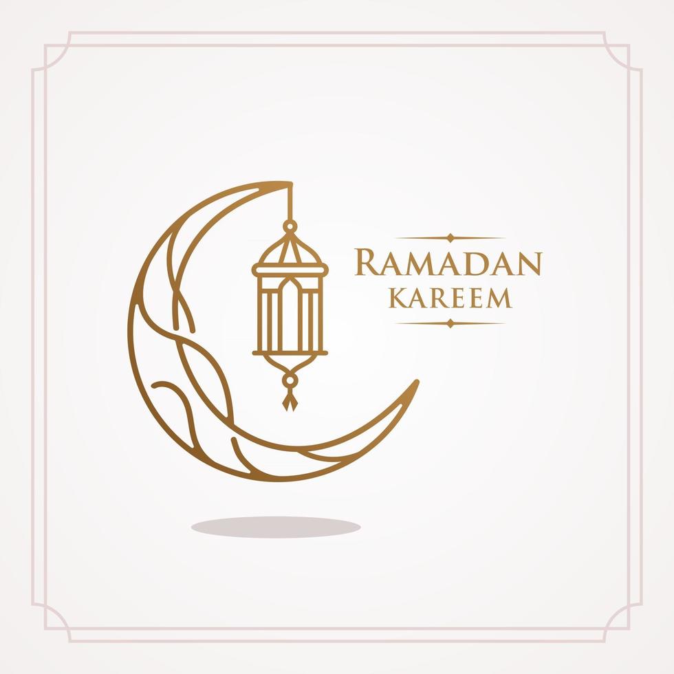 simple ramadan Kareem arabic caligraphy vector , Eid Mubarak Greeting Line icon minimal and simple vector design with mosque Glowing Lantern and hanging crescent moon star for background and Banner