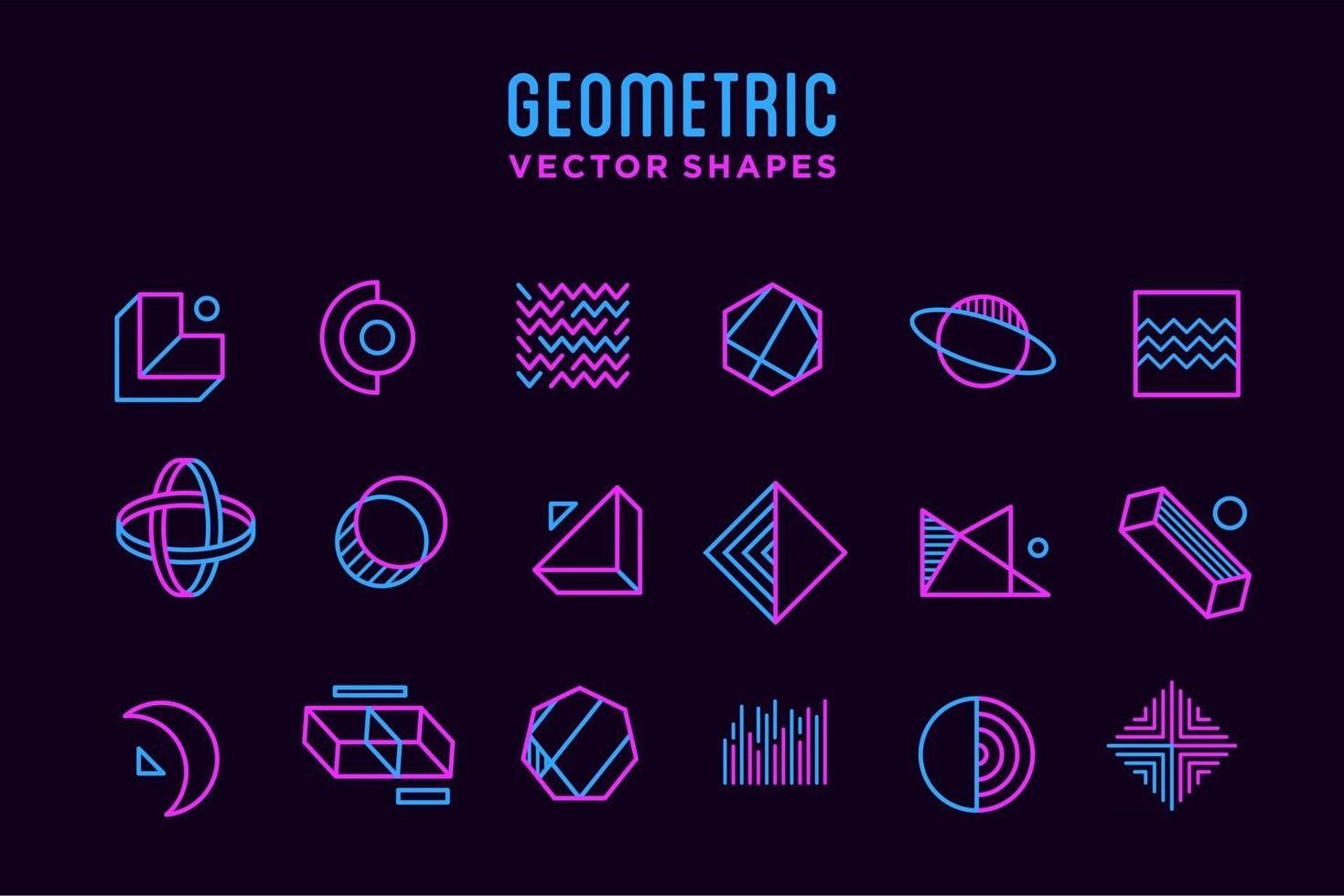 conjunto de colección de iconos de forma geométrica abstracta púrpura y rosa neón con elementos de diseño, plantilla para su proyecto, publicidad, banner comercial, cartel y animación vector