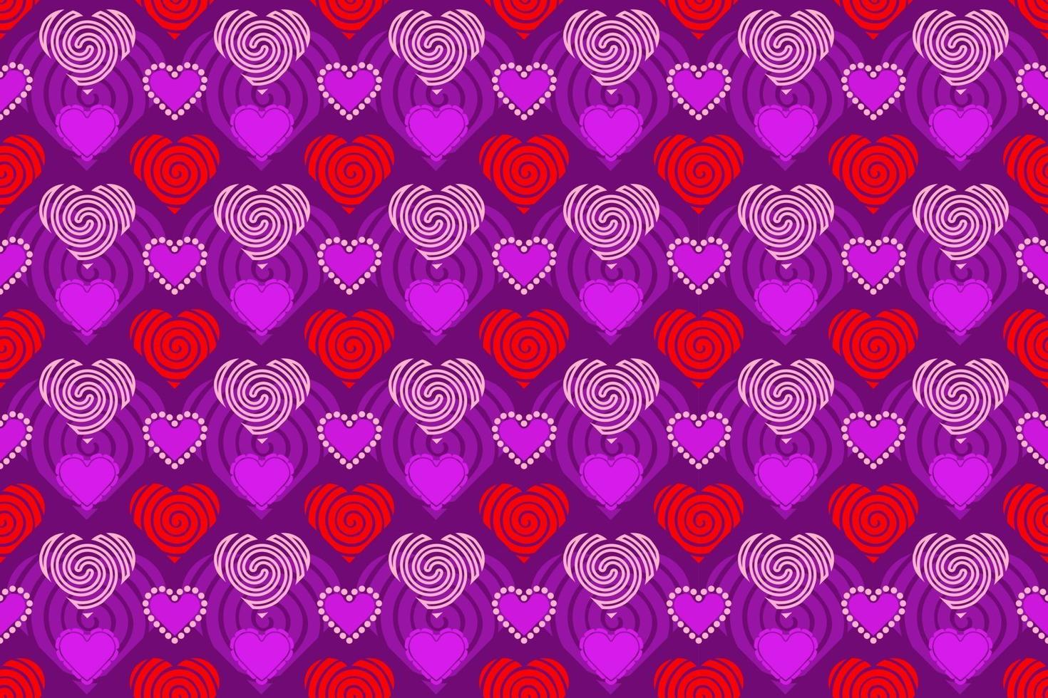 Hearts pattern. Pink and red hearts seamless textile pattern. different style hearts on purple background. vector