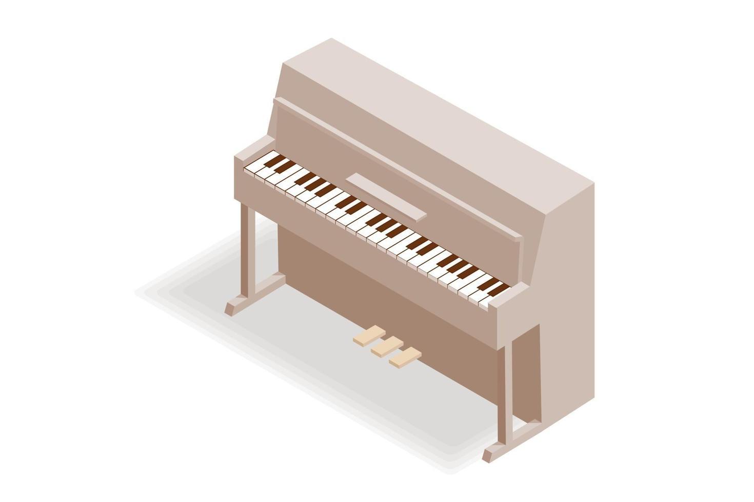 Isometric piano illustration. Vector woodden clasical, acoustic piano illustration isolated on white background.