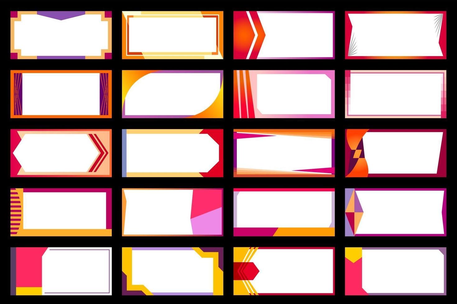 Set of cards. Collection of cards in yellow, orange, red , purple for your design projects isolated on black background. For website, banner, business cards, banners. Copy space, empty space for text vector