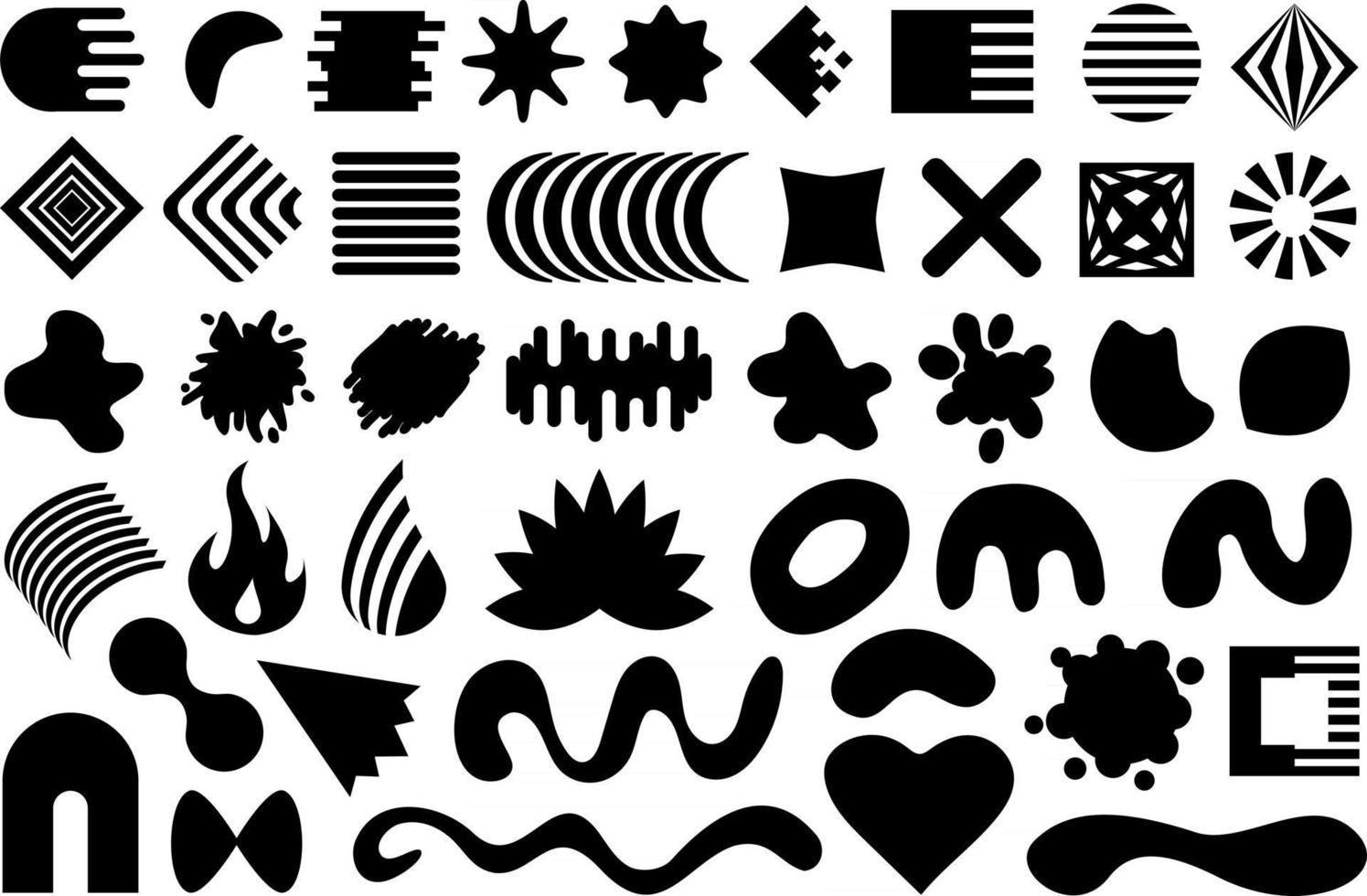 Conjunto de formas geométricas vectoriales. colección de elementos de diseño plano negro aislado sobre fondo blanco. vector