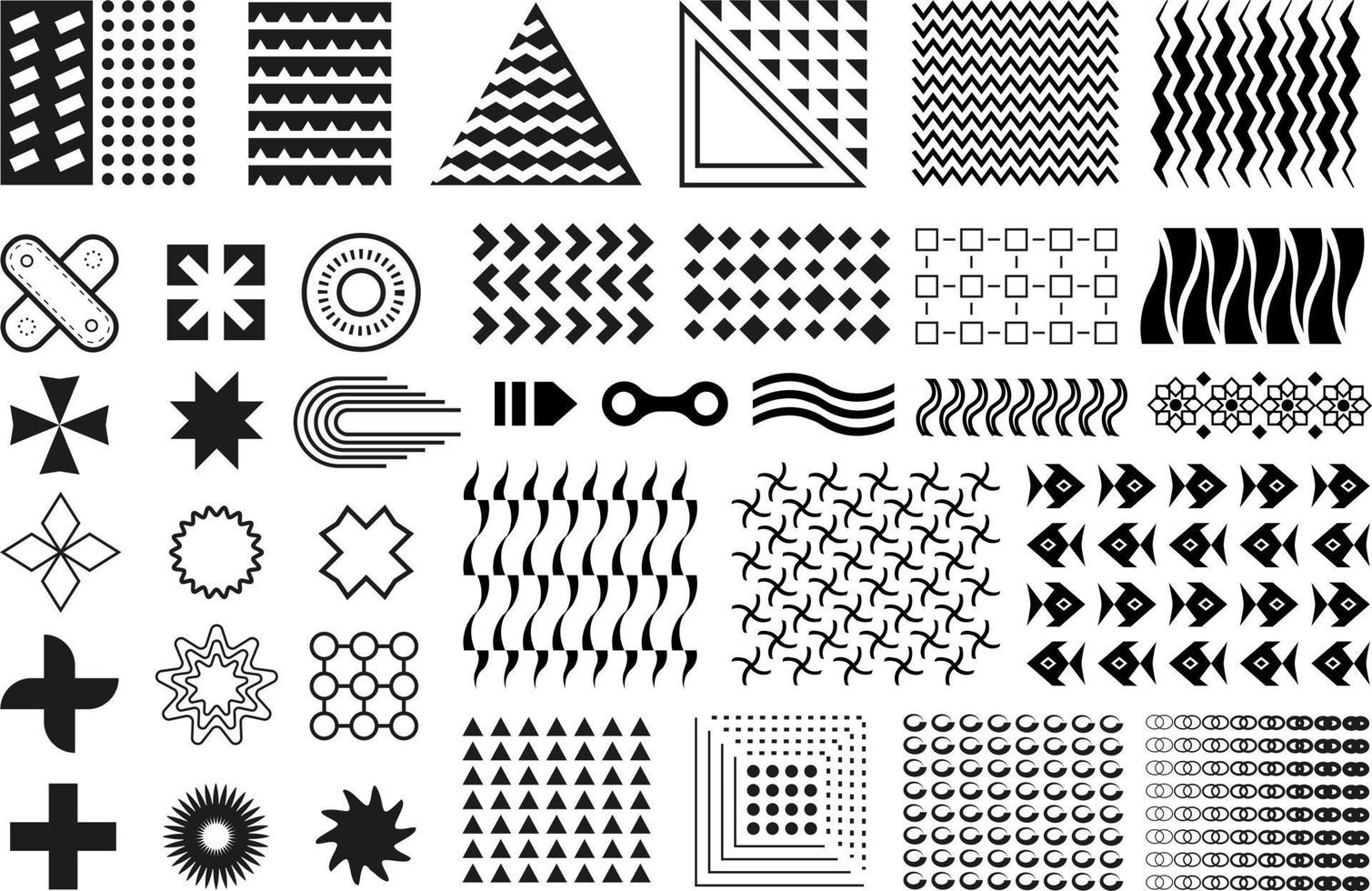 Memphis set. Collection of black flat geometric design elements. Memphis shapes isolated on white background. vector