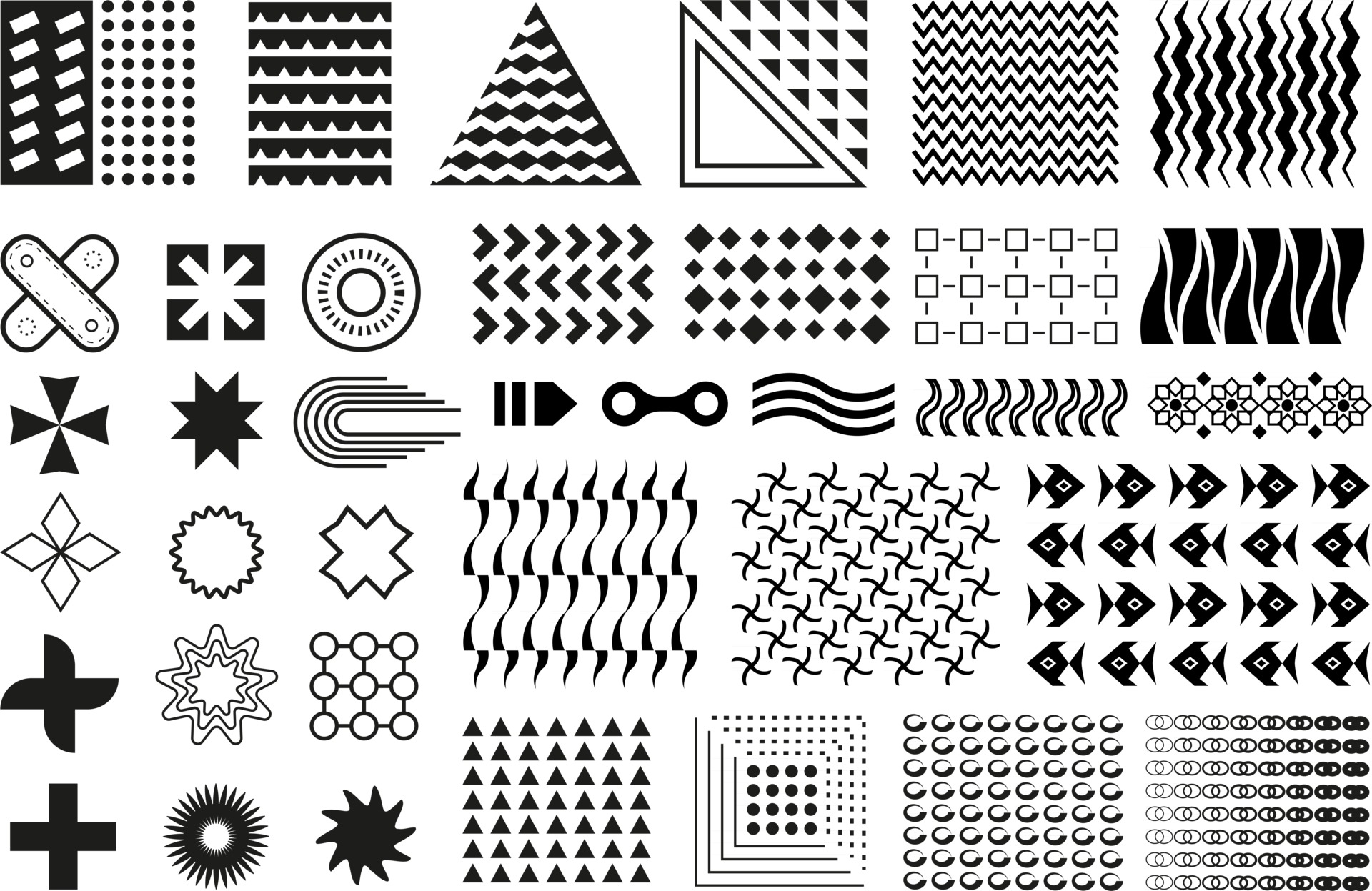 Memphis set. Collection of black flat geometric design elements ...