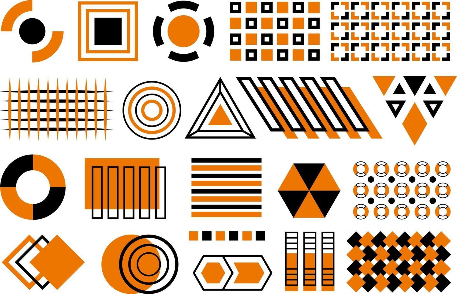 Vector black and orange memphis cpllection. Set of black and orange geometric flat shapes, Memphis design elements