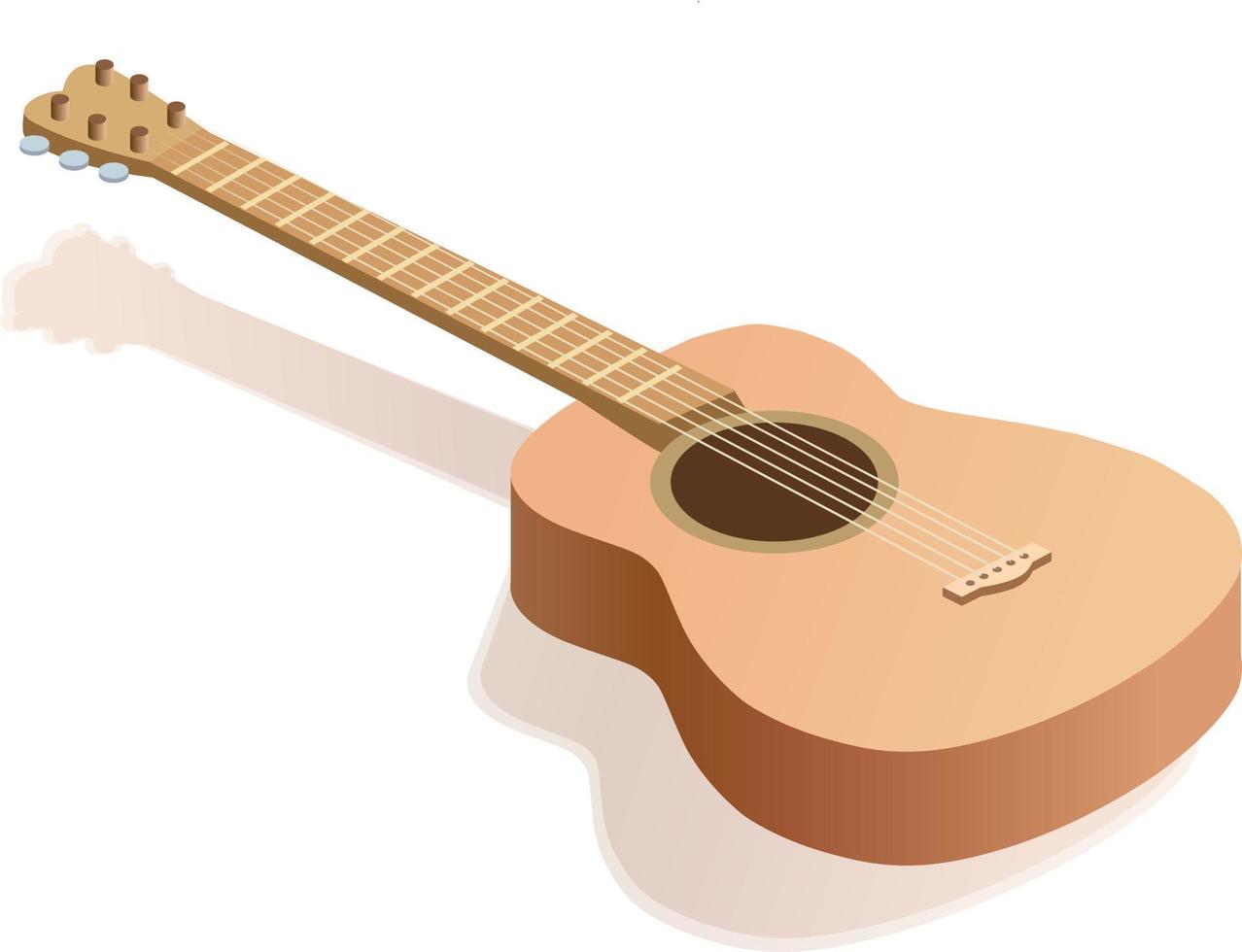 Vector isometric guitar illustration. Isometric acoustic guitar 3D rendering. Classic musical instrument renderind isolater on white background with shadow.
