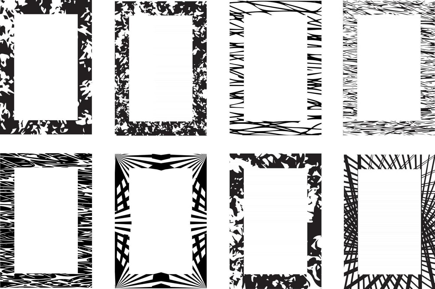 Black vector rectangle frames. Collection of grunge textured frames isolated on white background. Borders for images or text, copy space