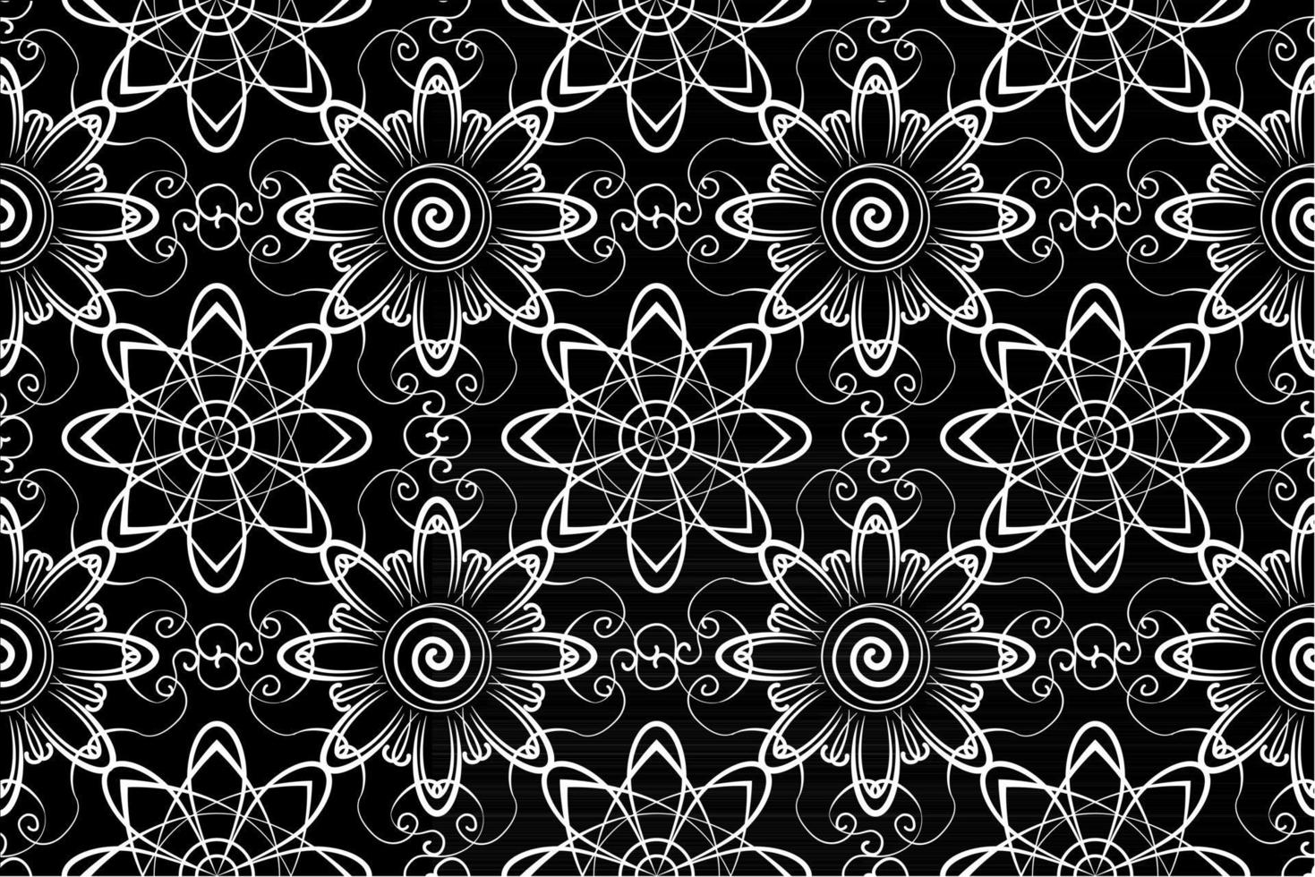 patrón de repetición sin costuras abstracto, blanco y negro, patrón de repetición floral monocromo, textil mandala vector