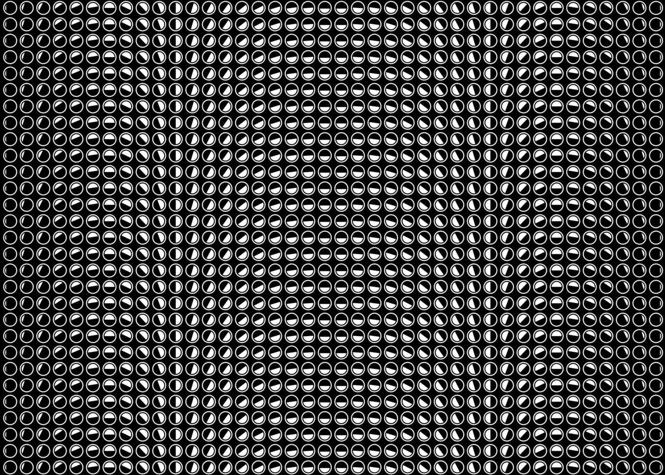 Dark dot background. Vector seamless rotating circles halftone gradient. Dynamic black and white backdrop. Monochrome geometric spots overlay.