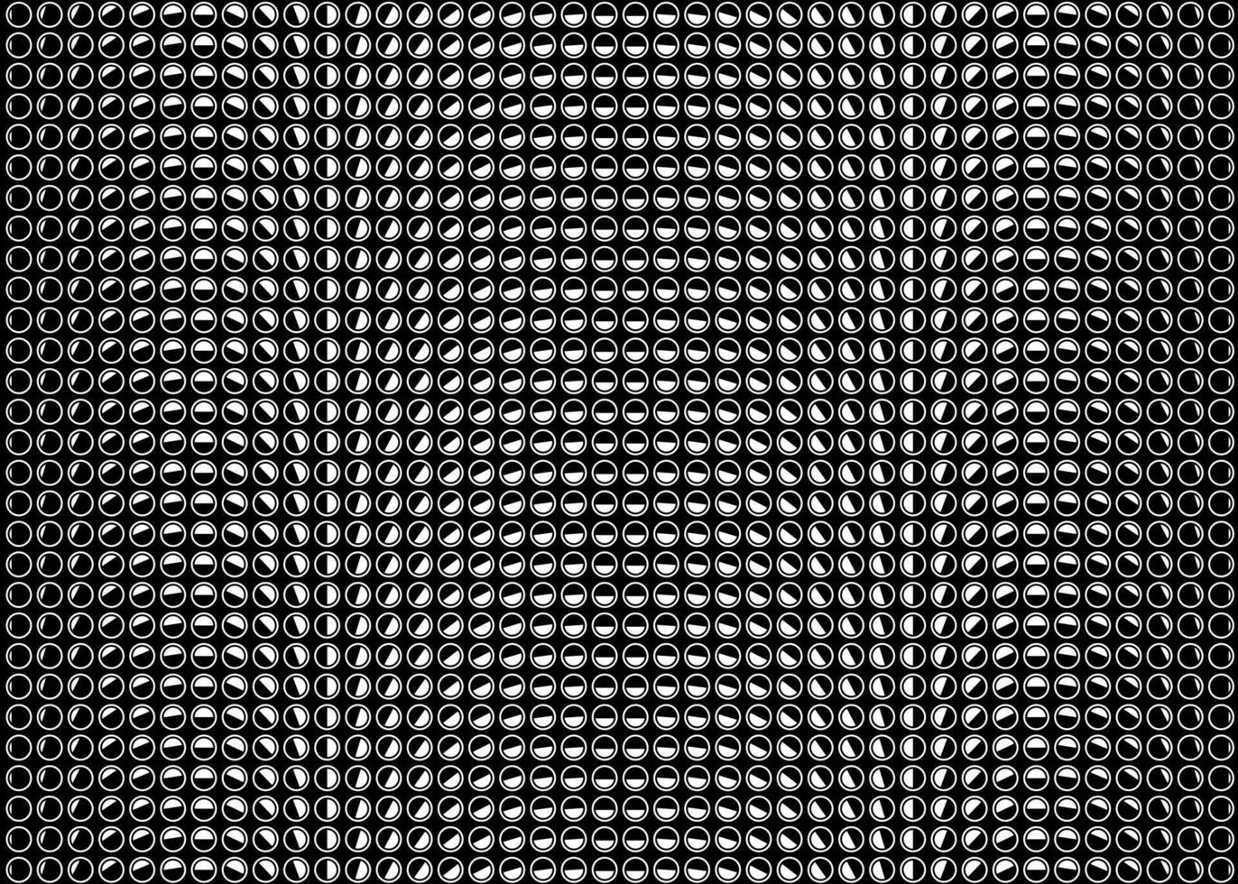 Dark dot background. Vector seamless rotating circles halftone gradient. Dynamic black and white backdrop. Monochrome geometric spots overlay.