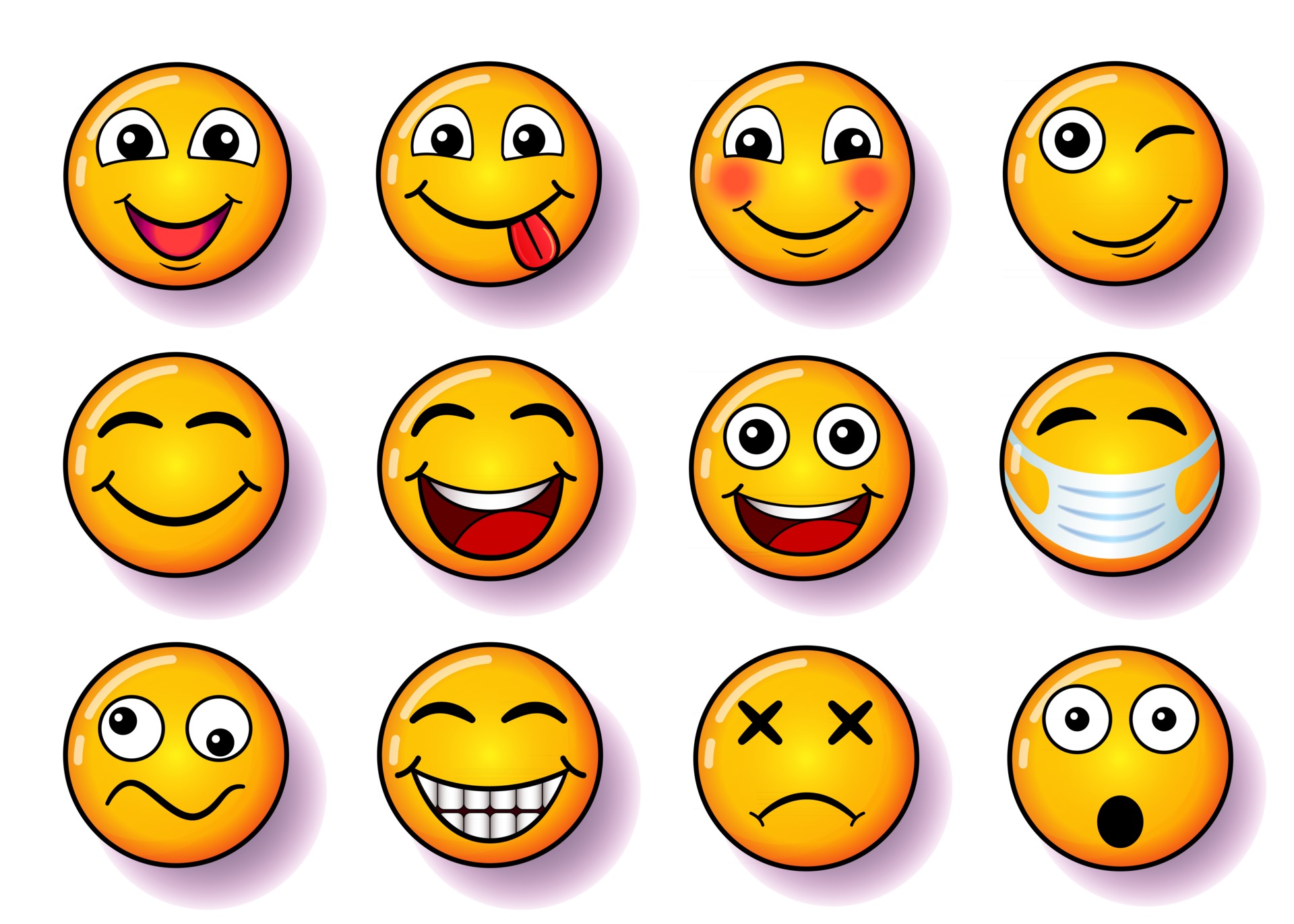 set of smiles, vector collection of smiling faces in yellow color, with  pink shadow and gradient, funny faces illustration for social media, for  your design 2908060 Vector Art at Vecteezy