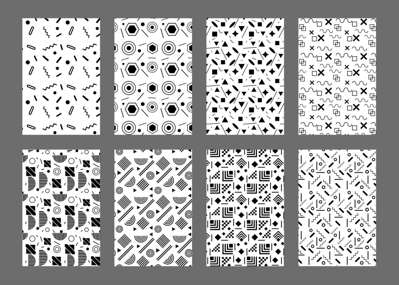 memphis vector seamless pattern swatches, black and white monochrome pattern, simple black design elements textile